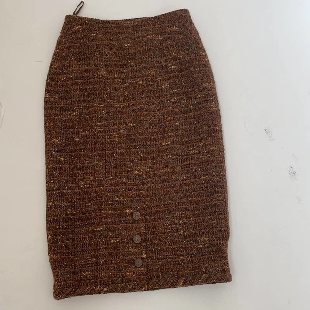 CHANEL brown wool tweed Vintage pencil skirt 34
